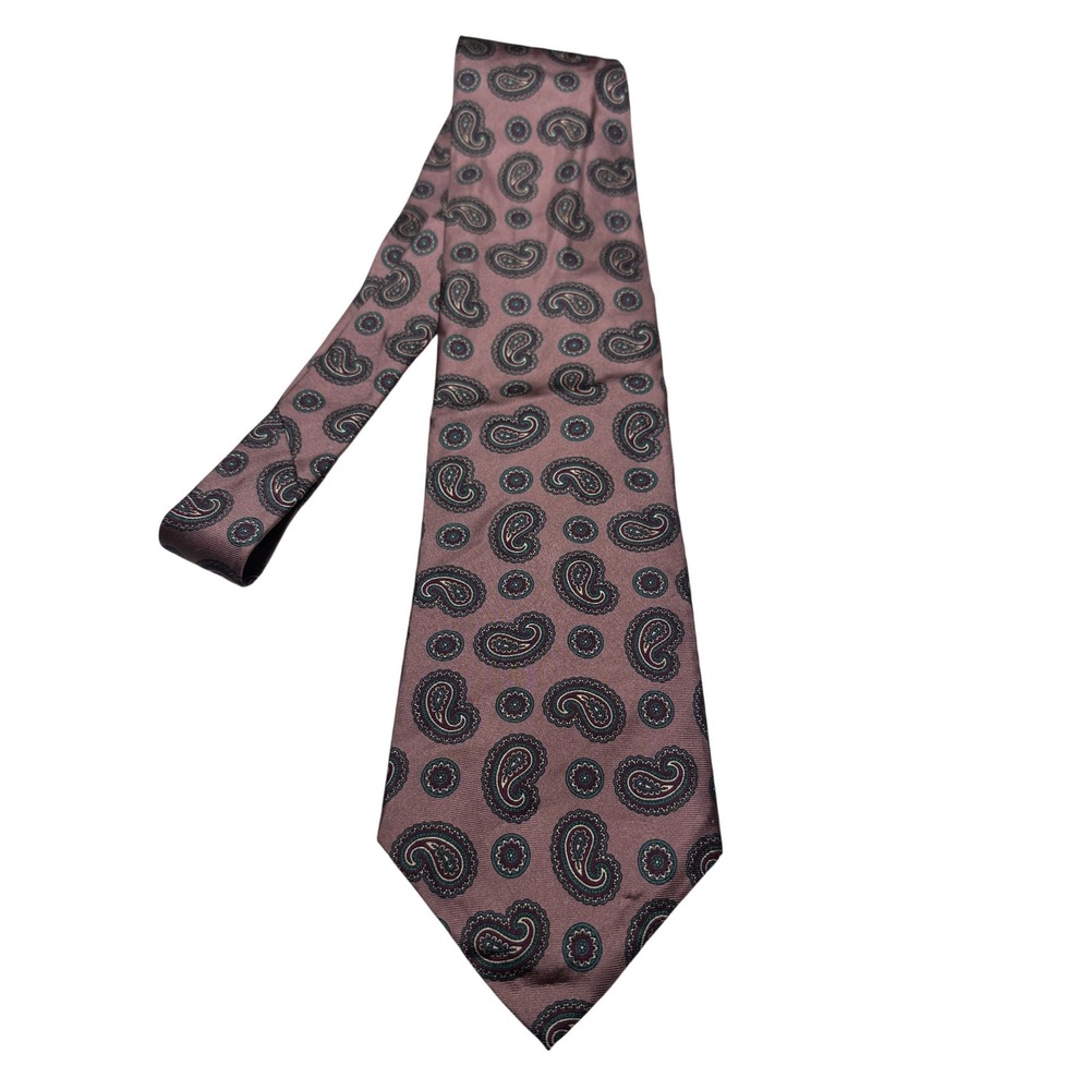 Resilio Mens Silk Tie Mauve Pink Paisley Medallion Pattern Made in USA Vintage